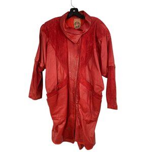 Rare VTG 80s Clifford Olson Red Leather Coat Hikable Sleeves M/L  RW10345